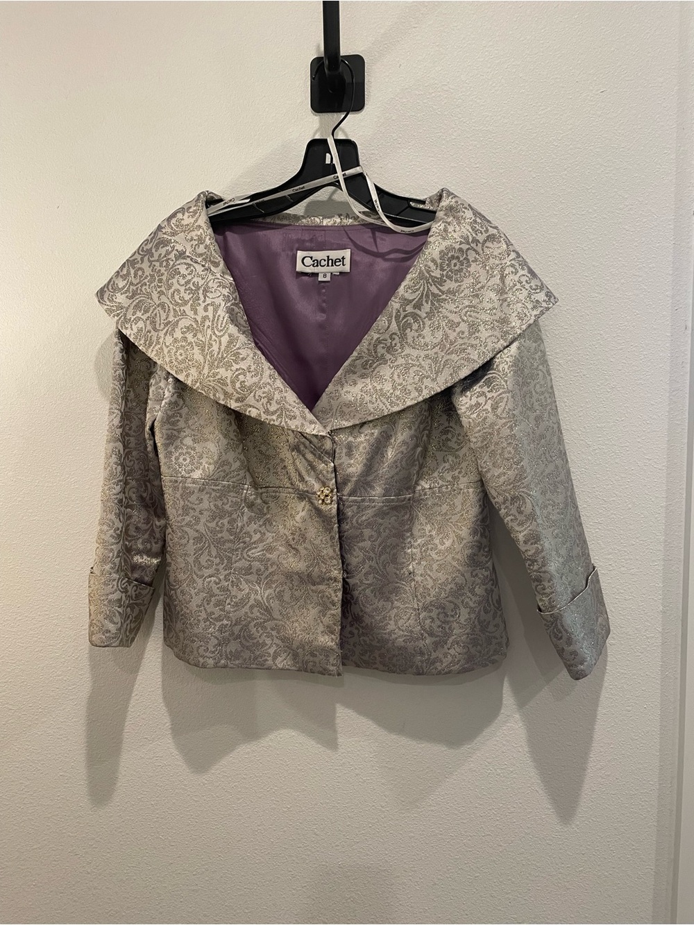 Cachet Silver Brocade Wide-Collar Evening Jacket